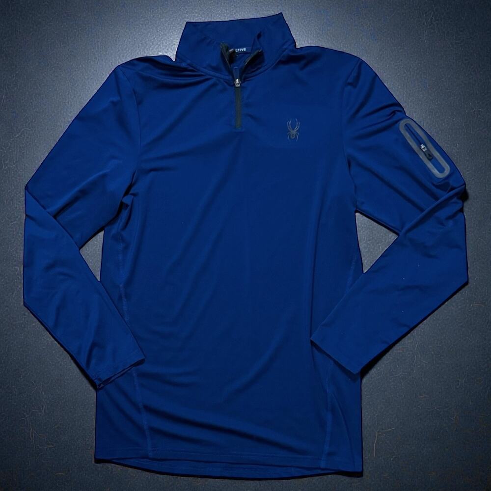 Spyder Active Quarter Zip Rash Guard Mens Navy Sleeve Pocket Form Fitting Sz L